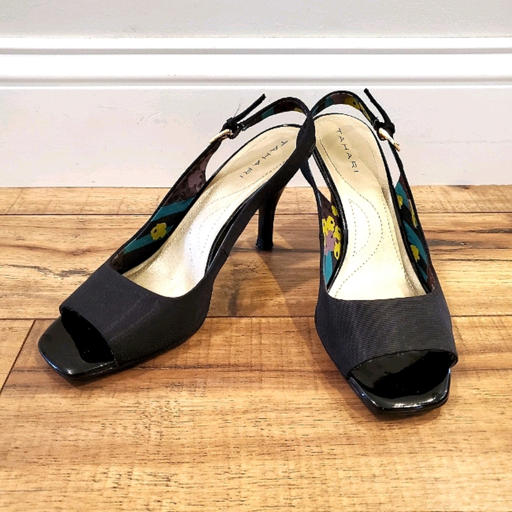 Tahari Robin Black Peep Toe Heels